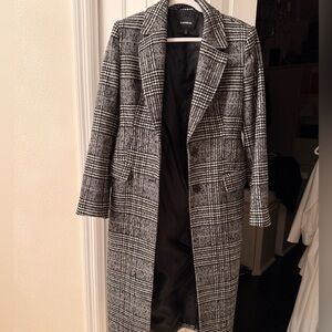 Express Black & Gray Plaid Trench Coat
